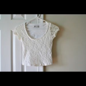 White Lace Scoop Neck Crop Top
